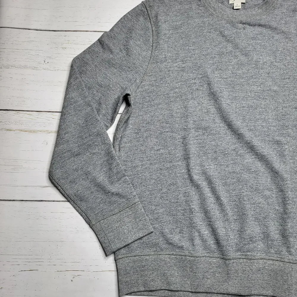 J Crew Mens Long Sleeve Textured Sweater Crewneck Gray Heather Nebula Soft Large